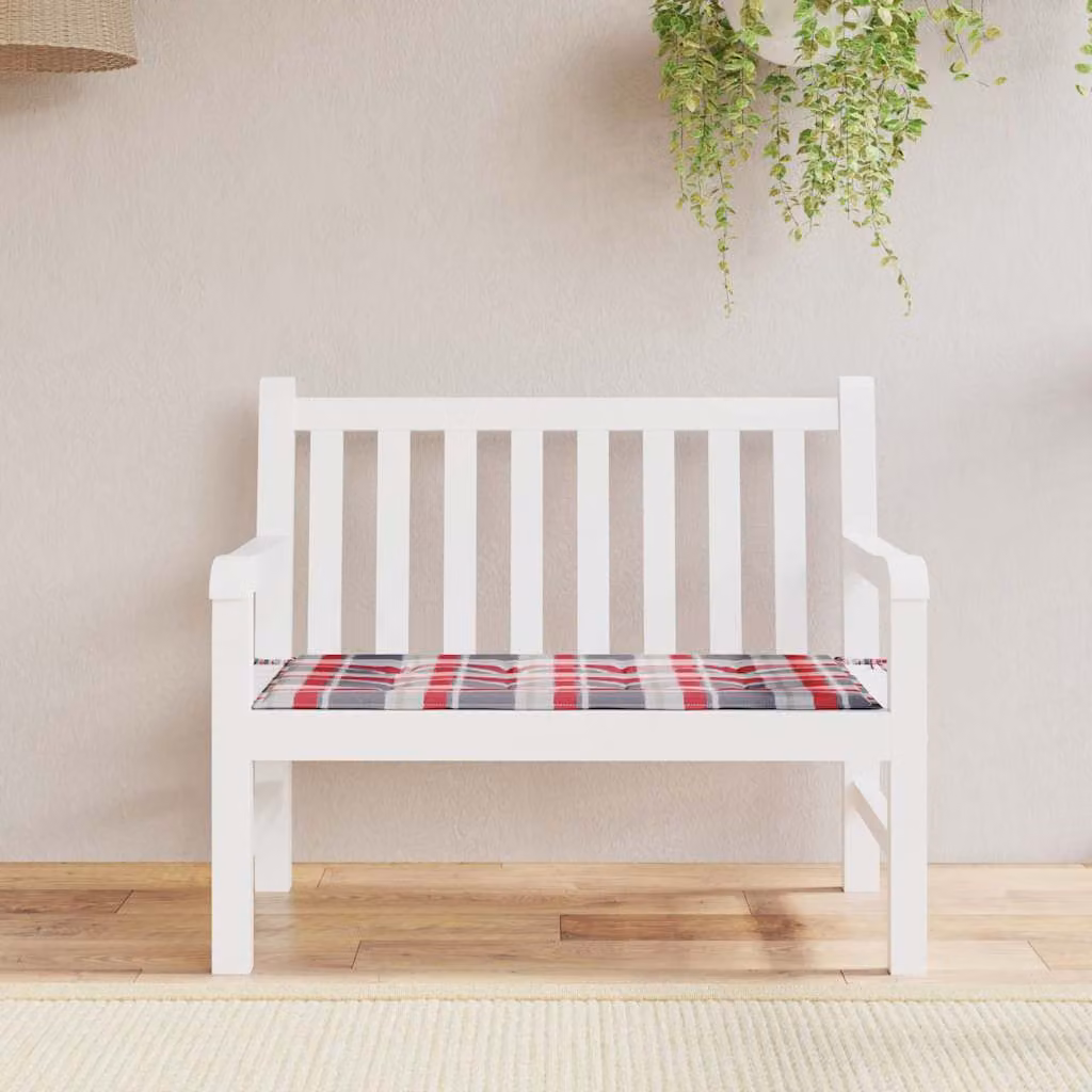 Cuscino per panca vidaXL a quadri rossi e multicolore in tessuto Oxford idrorepellente e traspirante, L 120 cm x P 50 cm x H 3 cm