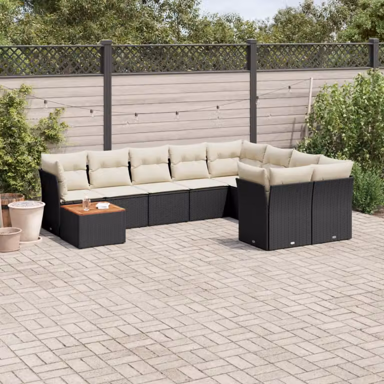 Set di Divani da Giardino a L vidaXL con Cuscini e Tavolino da Esterno in Polyrattan e Acciaio Nero