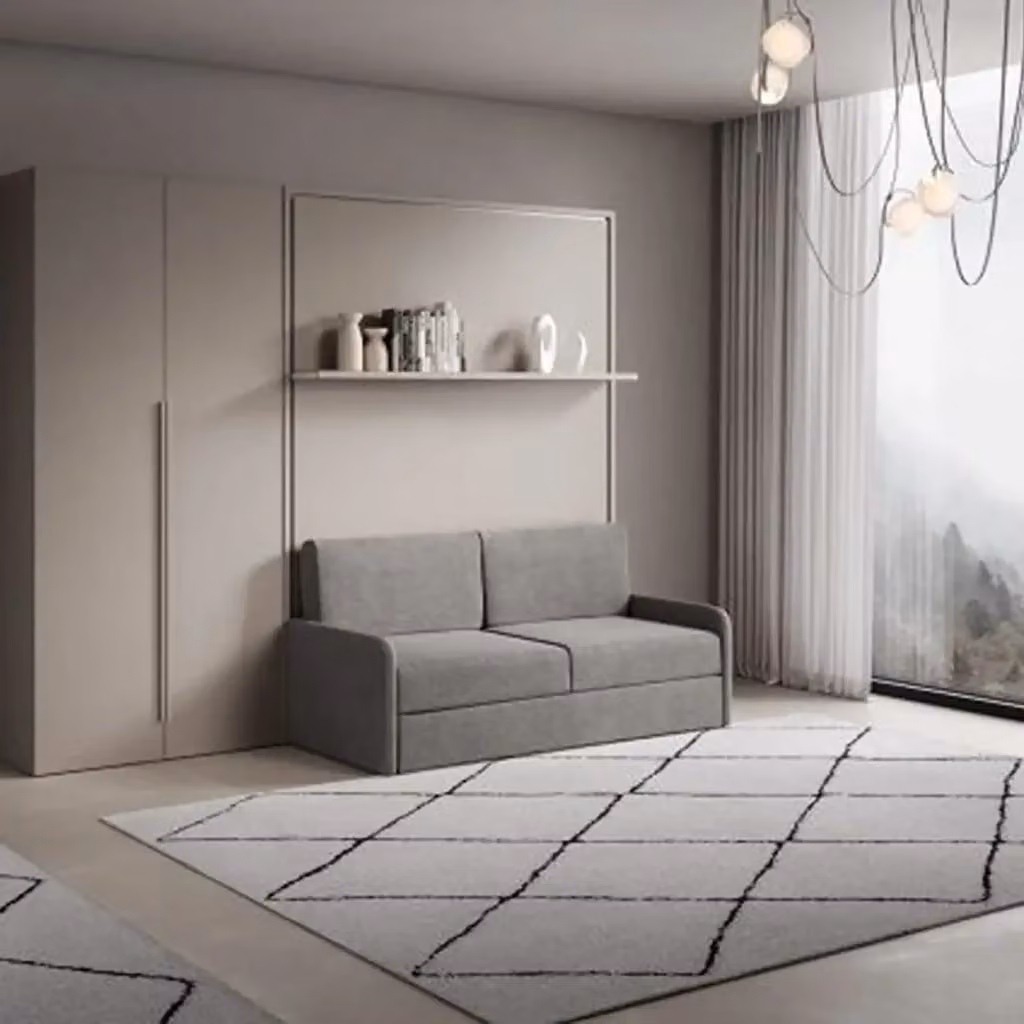 Letto matrimoniale a scomparsa Versia Kivio con divano e armadio a 2 ante colore argilla L/P: 140 x 200 cm – 2