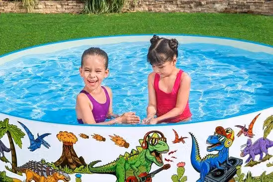 Piscina gonfiabile per bambini Unyqoos® con motivo dinosauri, in vinile, dimensioni 244 x 46 cm, capacità d'acqua 2.074 litri, adatta a bambini dai 3 anni in su