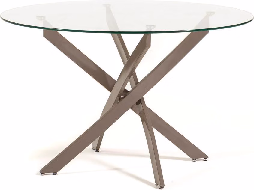 Tavolo rotondo Ø120 cm con piano in vetro temperato e gambe in metallo - design moderno, leggero ed elegante per cucina, sala da pranzo, soggiorno e ufficio - KASPER - trasparente/tartaruga