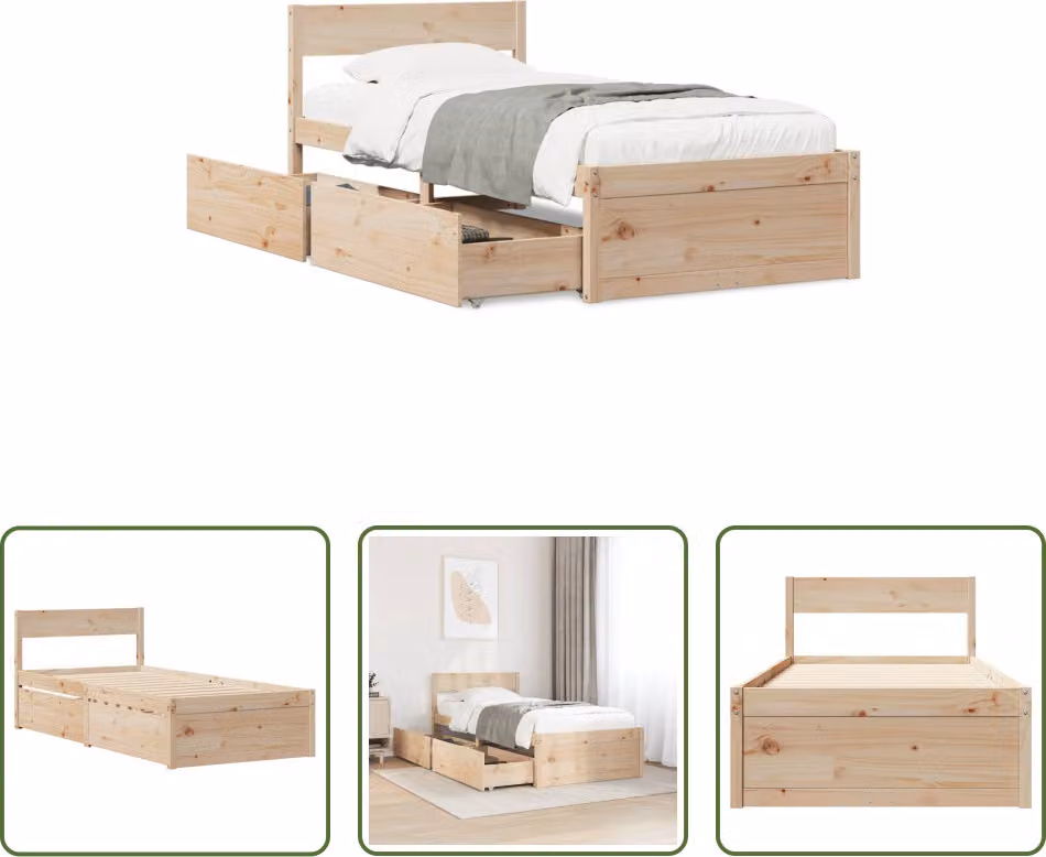 The Living Store Letto in legno massiccio senza materasso 75x190 cm in legno di pino