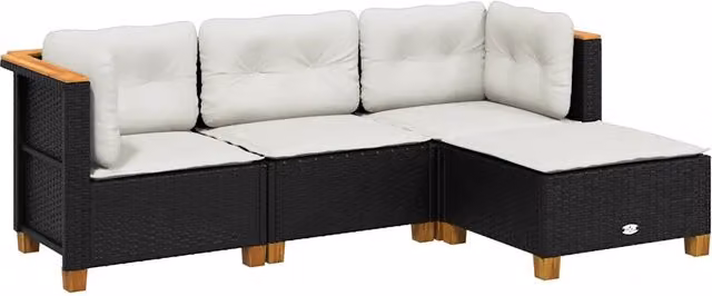 Set Divani da Giardino 4 pz | Set Salotto da Giardino con Cuscini Nero in Polyrattan