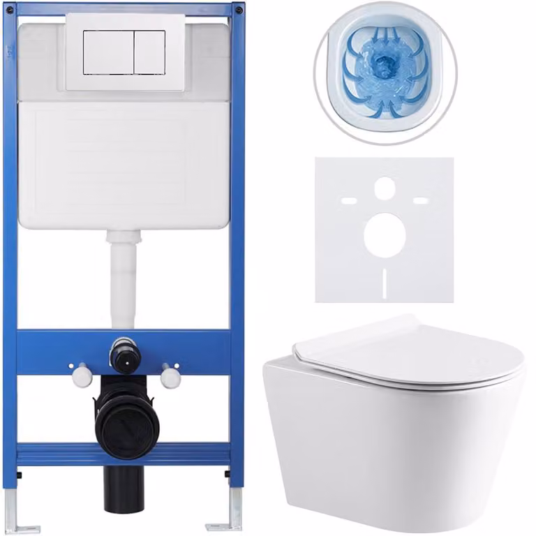 CERANO - Set completo per WC da incasso Lite/Norbi - bianco lucido - Pulsante per WC Classic, bianco - Installazione a parete/cartongesso - 48,5 x 36,5 cm