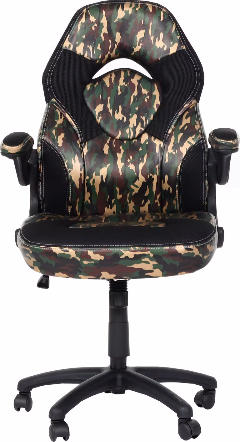 Sedia da ufficio HWC-K13, sedia girevole da gioco, ergonomica, bracciolo regolabile, Pelle finta ~ nero mimetico