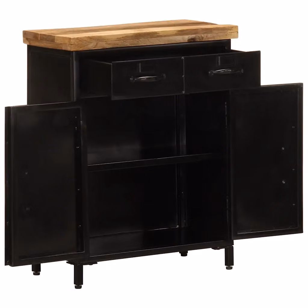 Credenza a parete vidaXL in legno di mango e metallo stile industrial, marrone e nero, L: 55 cm, P: 30 cm, H: 71 cm – 2