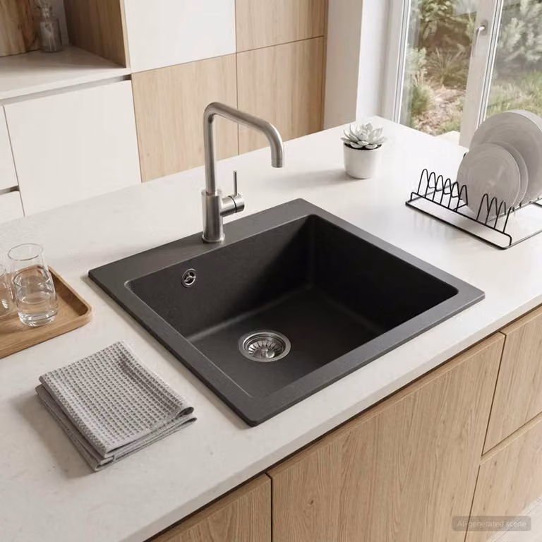 Lavello da cucina a una vasca vidaXL in granito colore grigio L 42,5 x P 50 x H 31 cm