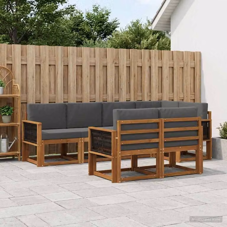 Set di divani da esterno vidaXL 7 pz in legno di acacia con cuscini, colore naturale e antracite