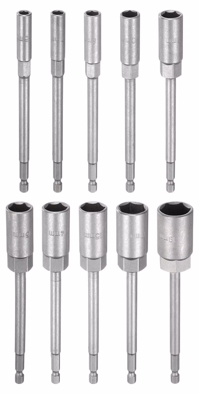 Set di chiavi a bussola, 10 pezzi, da 6 a 19 mm, con esagono