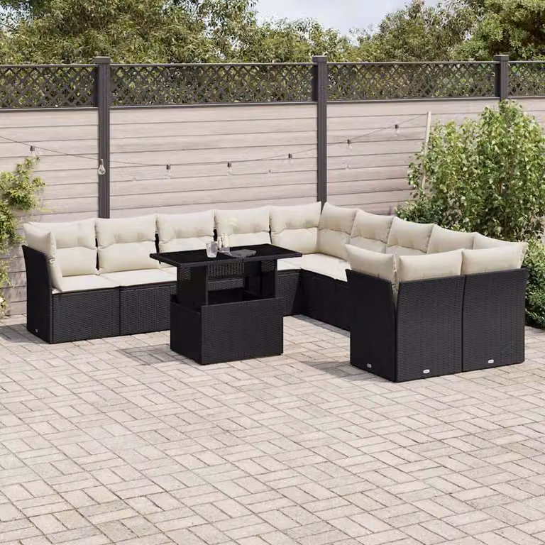 Set di divani da giardino vidaXL 11 pz con cuscini e tavolino in stile moderno nero e bianco