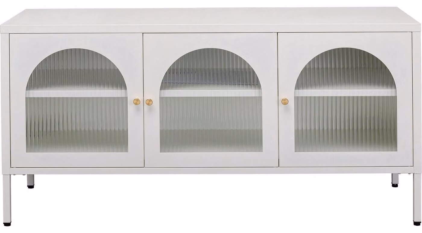Mobile TV a basso, colore bianco, 3 ante, struttura in acciaio, dimensioni 60x120x40 cm