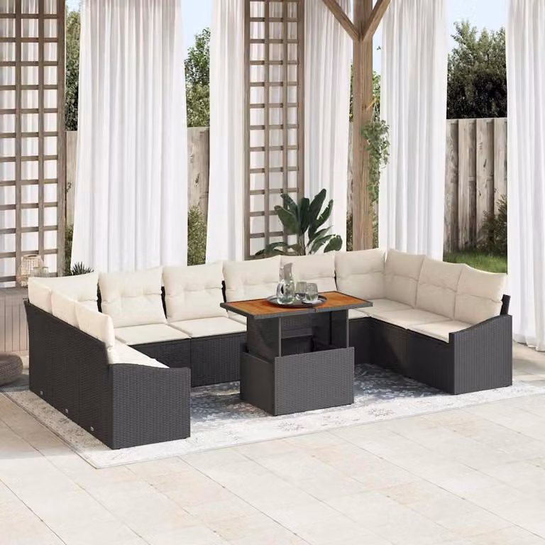 Maison Exclusive - Set da giardino composto da 11 pezzi, divano in rattan sintetico nero