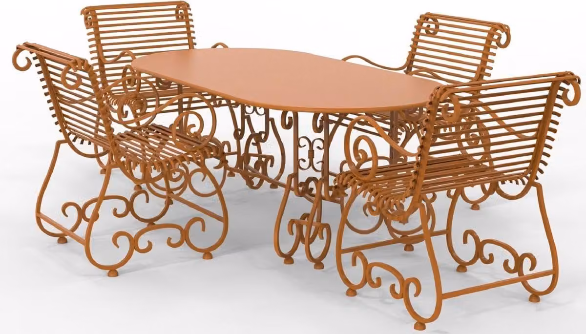 Casa Padrino Set di mobili da giardino in ferro battuto liberty - Vari colori - 1 tavolo ovale e 4 sedie da giardino con braccioli - Mobili da giardino e da giardino in ferro battuto liberty