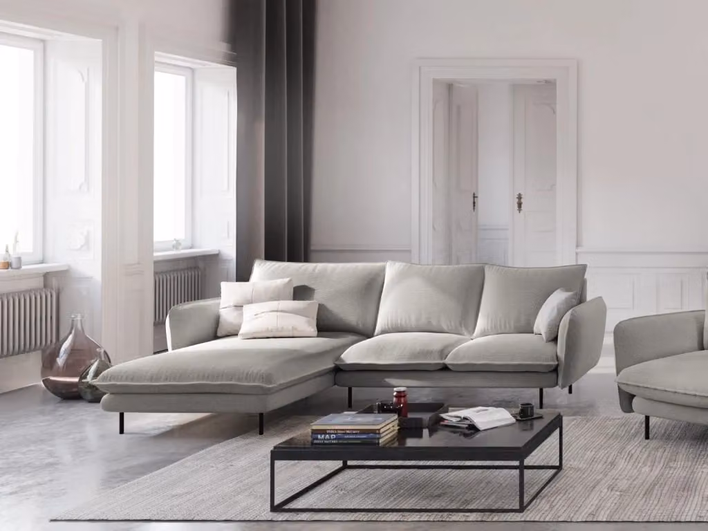 Divano angolare sinistro Vienna Cosmopolitan Design a 5 posti in tessuto grigio chiaro L 255 x P 95 x H 77,4 cm – 2