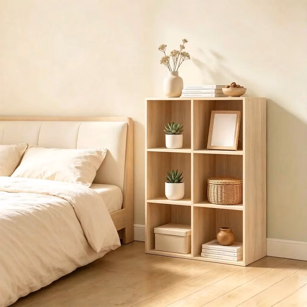 Libreria a cubi aperta WISHDOR in legno con 6 scomparti, colore marrone opaco, L: 89,0 cm, P: 29,0 cm, H: 59,6 cm – 2