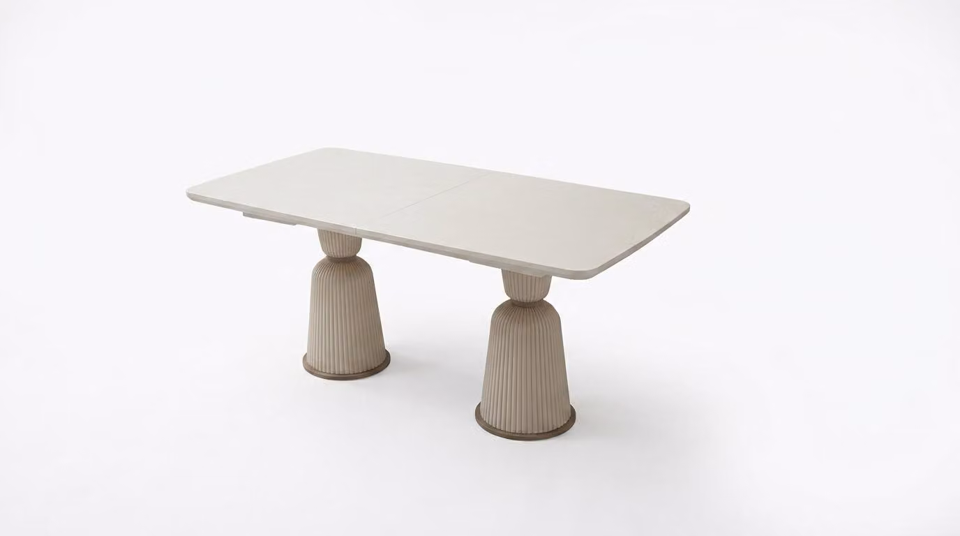 Tavolo da pranzo in legno, moderno, beige, allungabile, confortevole, elegante