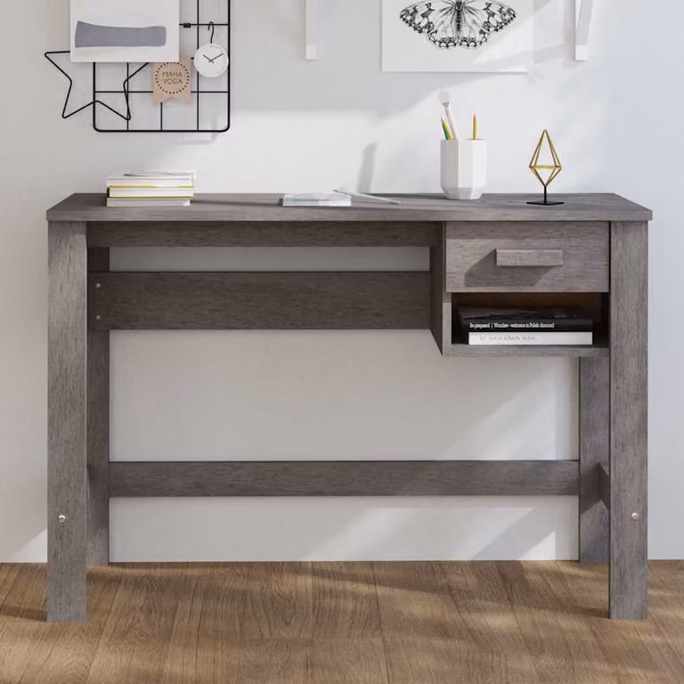 Scrivania da ufficio moderna vidaXL HAMAR in legno di pino e MDF, Grigio Chiaro, L: 110 cm, P: 40 cm, H: 75 cm