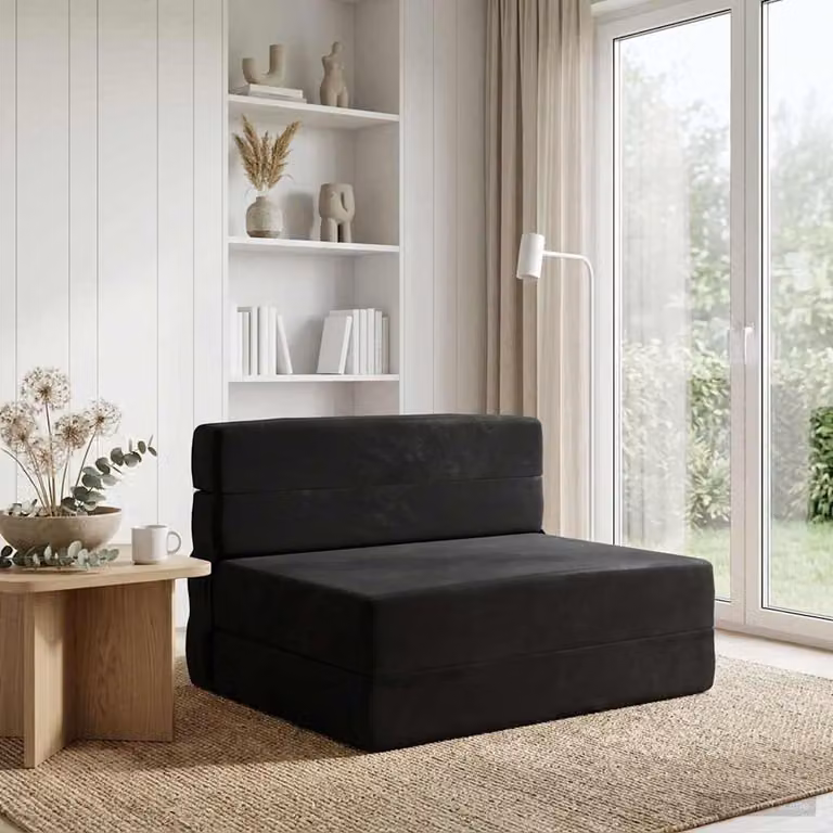 vidaXL Divano Letto Pieghevole Moderno in Tessuto Nero L: 100 cm, P: 80 cm, H: 60 cm