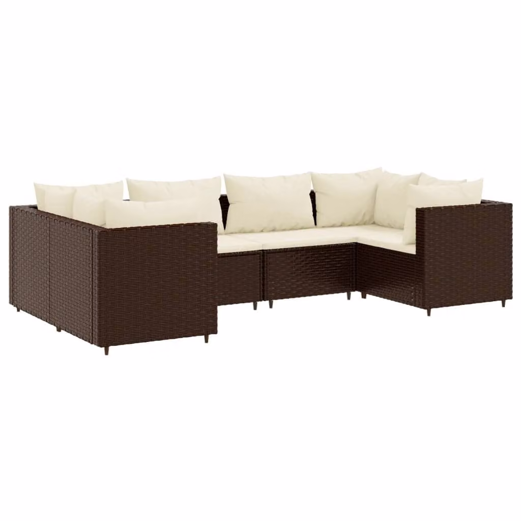 Set Mobili da Giardino 6pz con Cuscini in Polyrattan Marrone