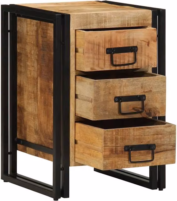 Armadio da notte vidaXL in legno di mango massello marrone stile rustico L/P/H: 40 x 40 x 59 cm – 1
