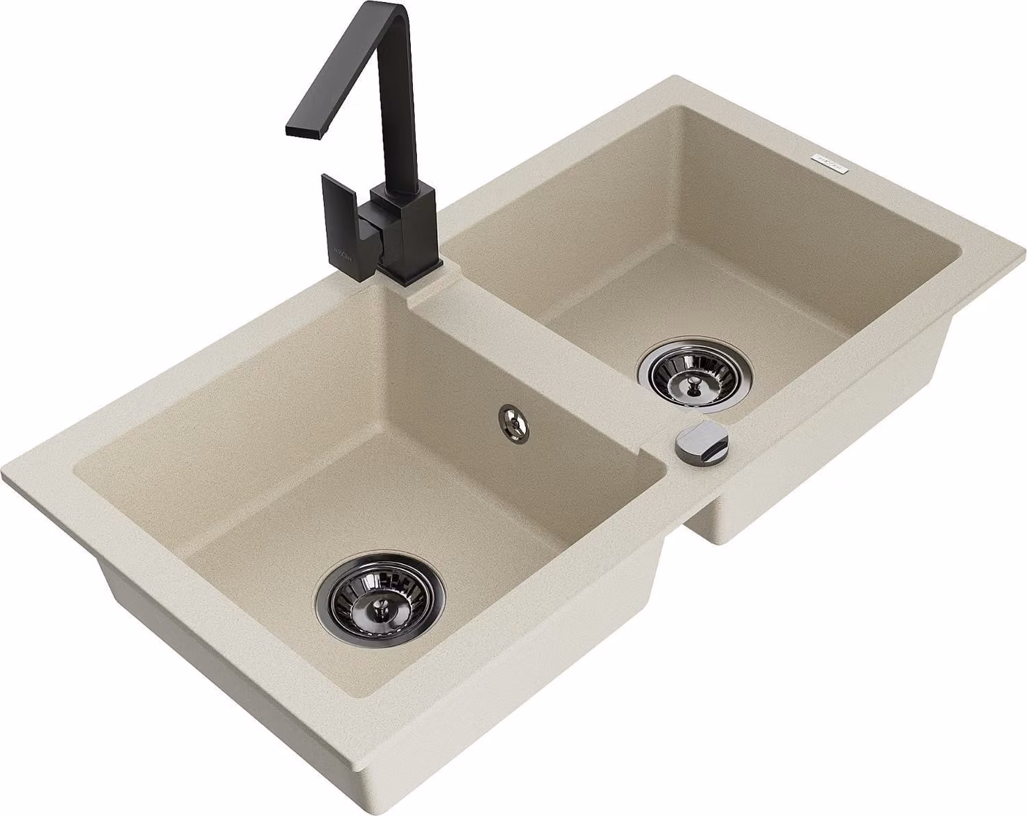 Mexen Mario lavello da cucina in granito a 2 vasche con miscelatore da cucina Rita, beige - 6504-69-670300-70