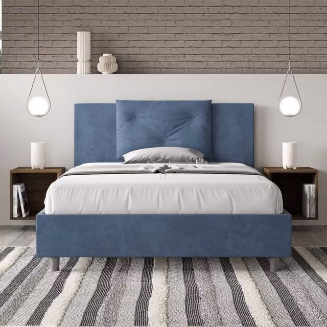 Letto queen size Appia Ityhome con rete imbottita in microfibra blu L/P: 150 x 200 cm
