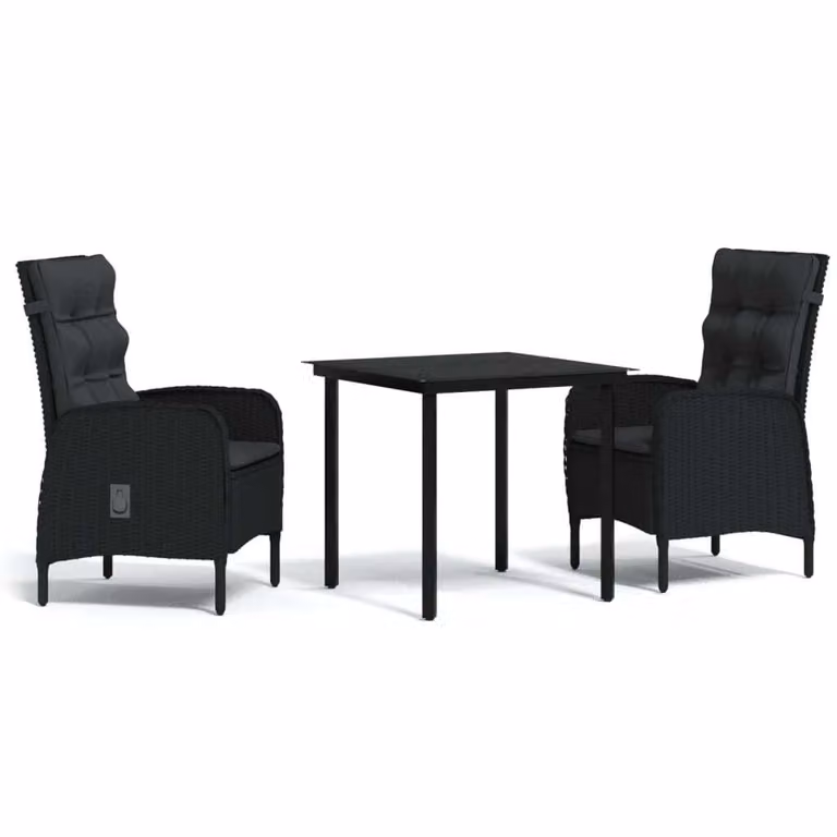 Set da Pranzo da Giardino 3 pz con Cuscini Nero