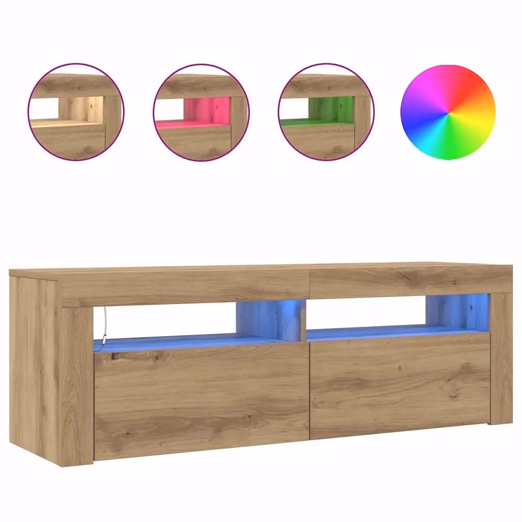 Mobile TV sospeso moderno HELLOSHOP26 con luci LED integrate e vano contenitore in rovere marrone L/P/H: 120 x 35 x 40 cm – 2