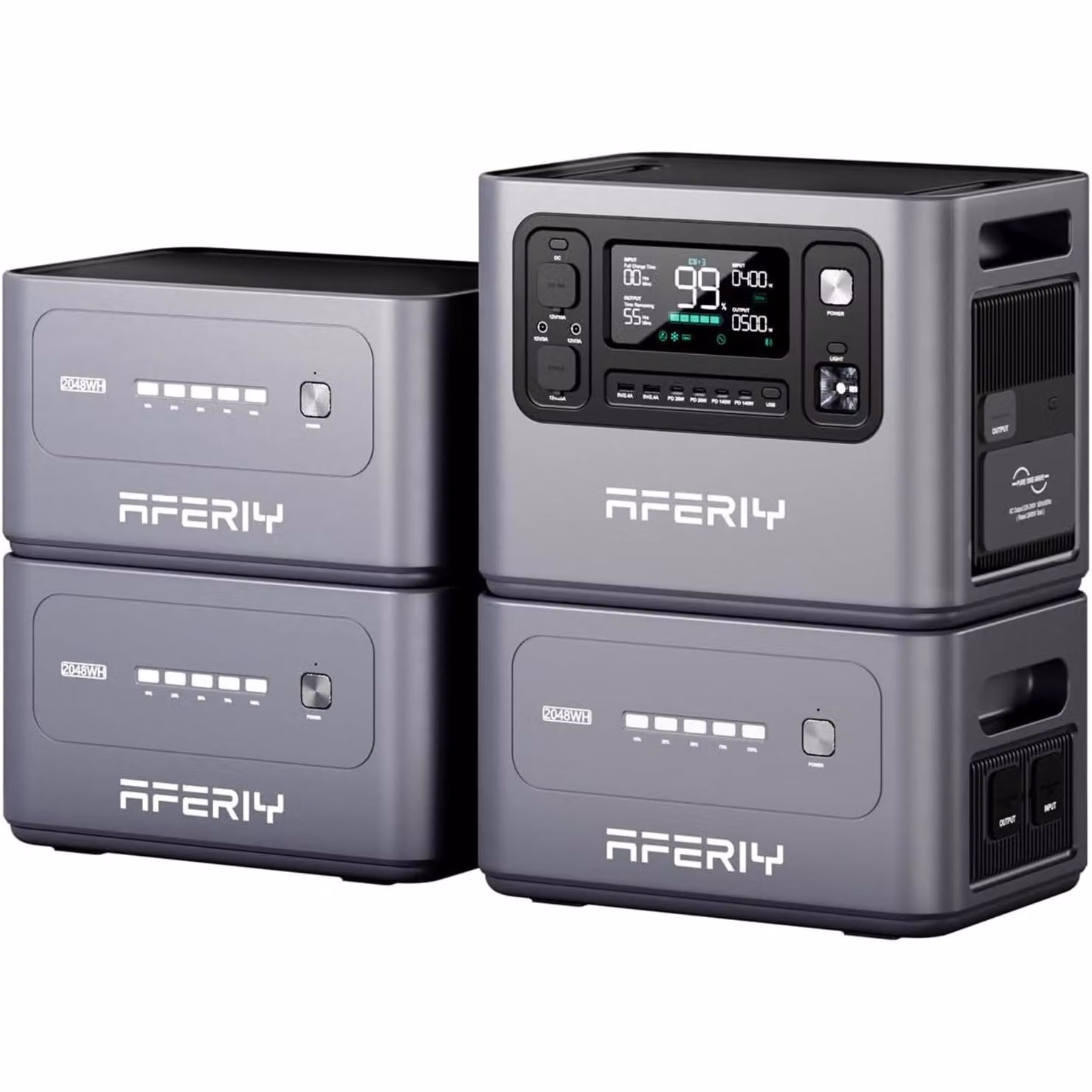 Set stazione di ricarica AFERIY P280 da 8192 Wh LiFePO4 – 2800 W CA, incl. 3 batterie aggiuntive