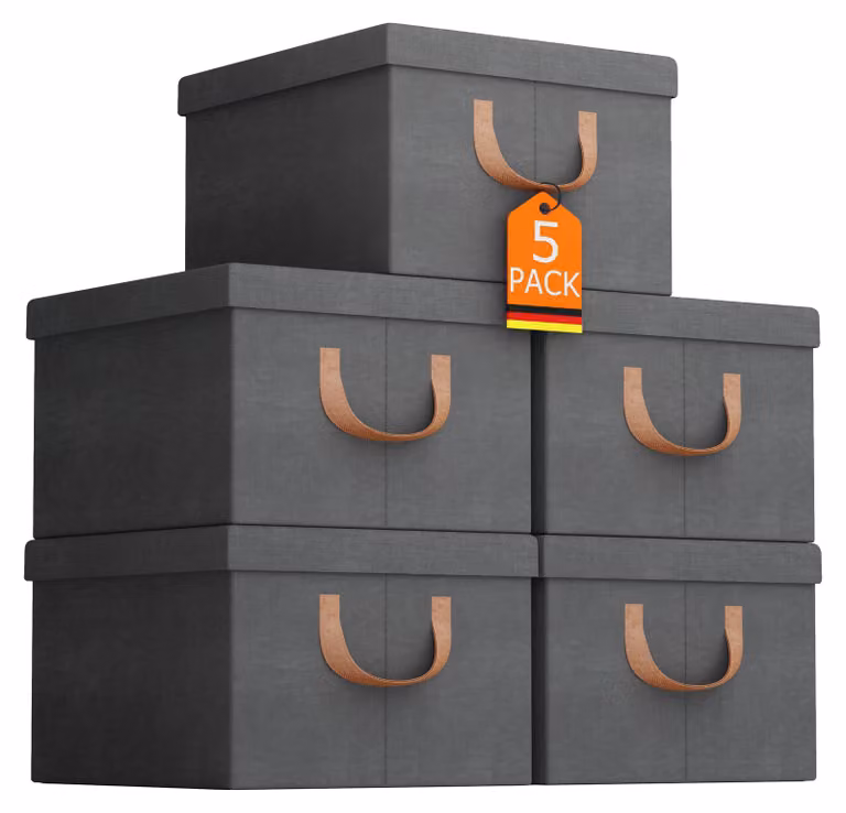 Contenitore pieghevole, design compatto, realizzato in tessuto non tessuto resistente, dimensioni 44x34x25 cm (capacità 38 litri)