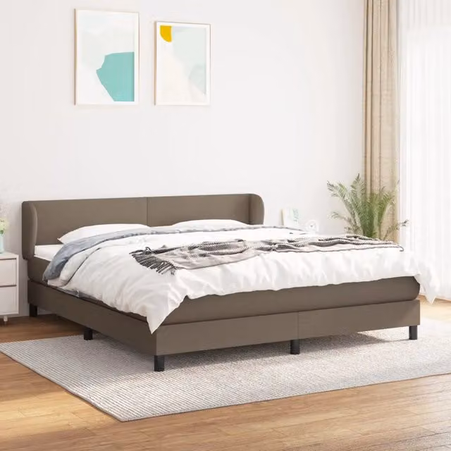 Letto Ibrido con Giroletto a Molle e Materasso vidaXL in Tessuto Beige e Bianco L/P: 180 x 200 cm – 1