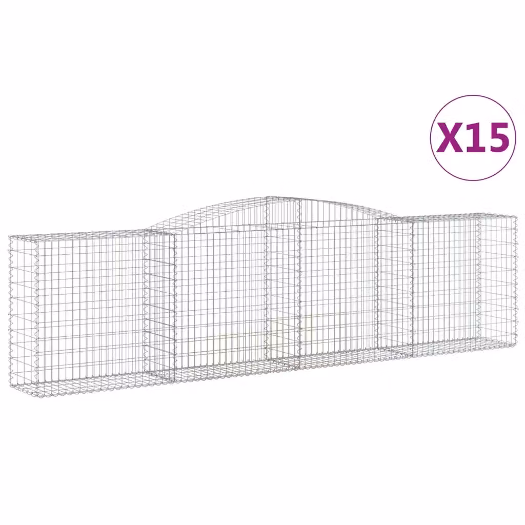 Set di 15 Cesti Gabbioni ad Arco vidaXL in Acciaio Zincato Argento L: 400 cm, P: 50 cm, H: 100/120 cm – 2