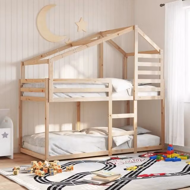 Letto a castello per bambini vidaXL in legno di pino naturale stile rustico L/P/H: 195.5 x 90 x 112 cm