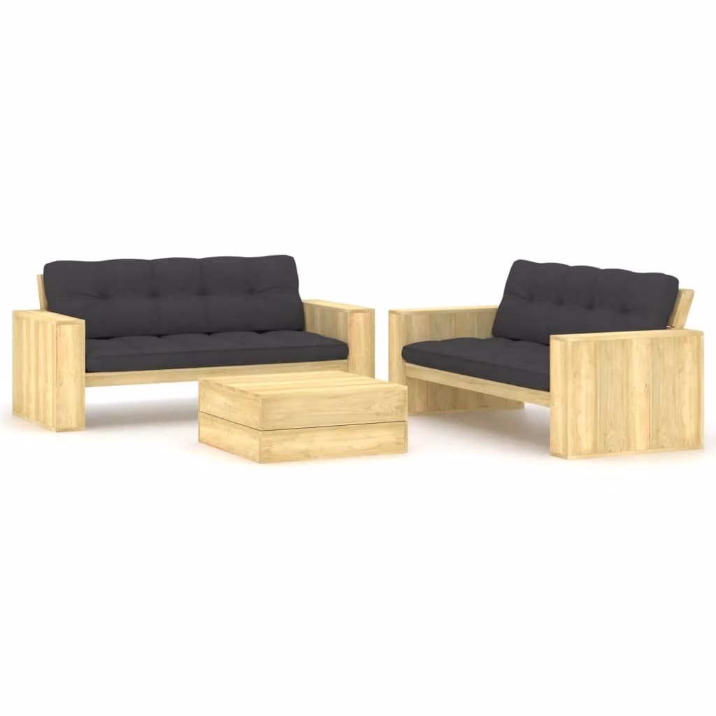 Maison Exclusive - Set da giardino a 3 pezzi con cuscini, in legno di pino trattato