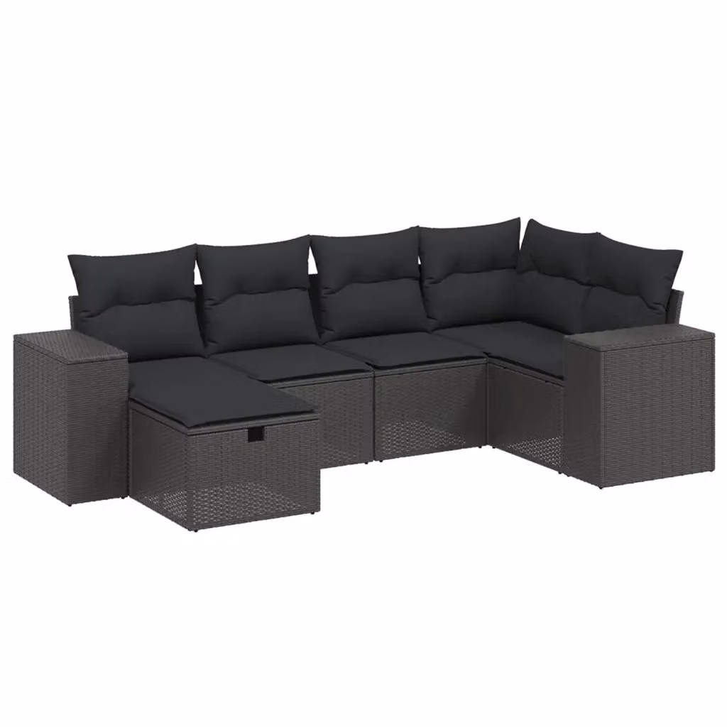Set Divano da Giardino a L vidaXL in Polyrattan Nero con 6 Cuscini e Struttura in Acciaio – 2