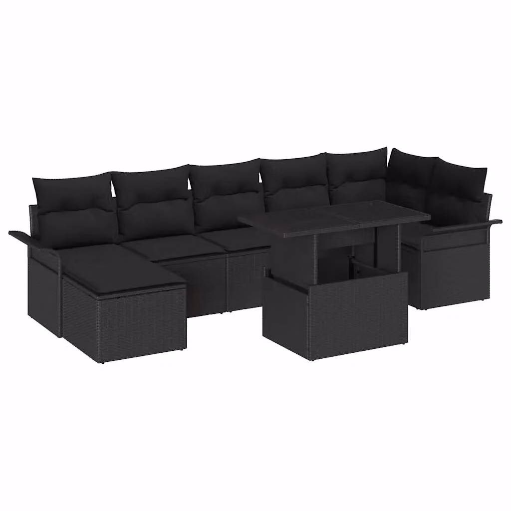 Set Divano da Giardino vidaXL 8 Pezzi in Polyrattan Nero con Tavolo in Vetro – 2