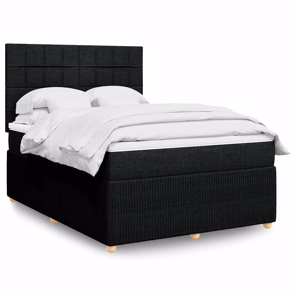 vidaXL Giroletto a Molle Ibrido con Materasso in Tessuto Nero L/P: 140 x 190 cm – 1