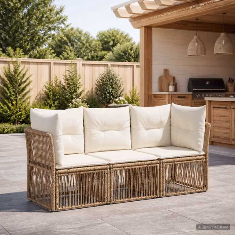 Set Divano da Giardino a L vidaXL 3 pz Beige con Cuscini e Struttura in Metallo
