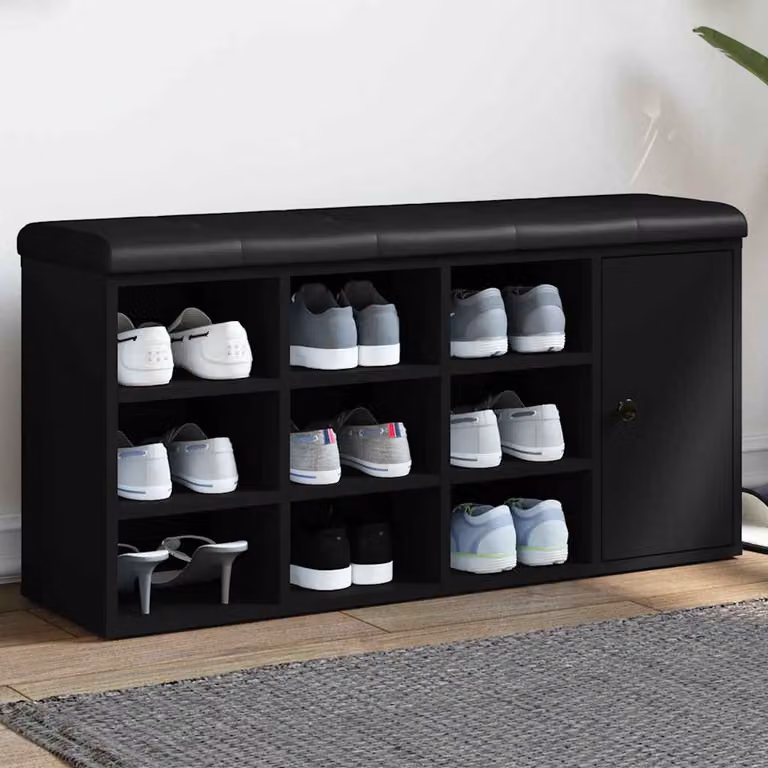 vidaXL Panca Porta Scarpe Moderna Nera in Legno e MDF L: 102 cm, P: 32 cm, H: 50 cm