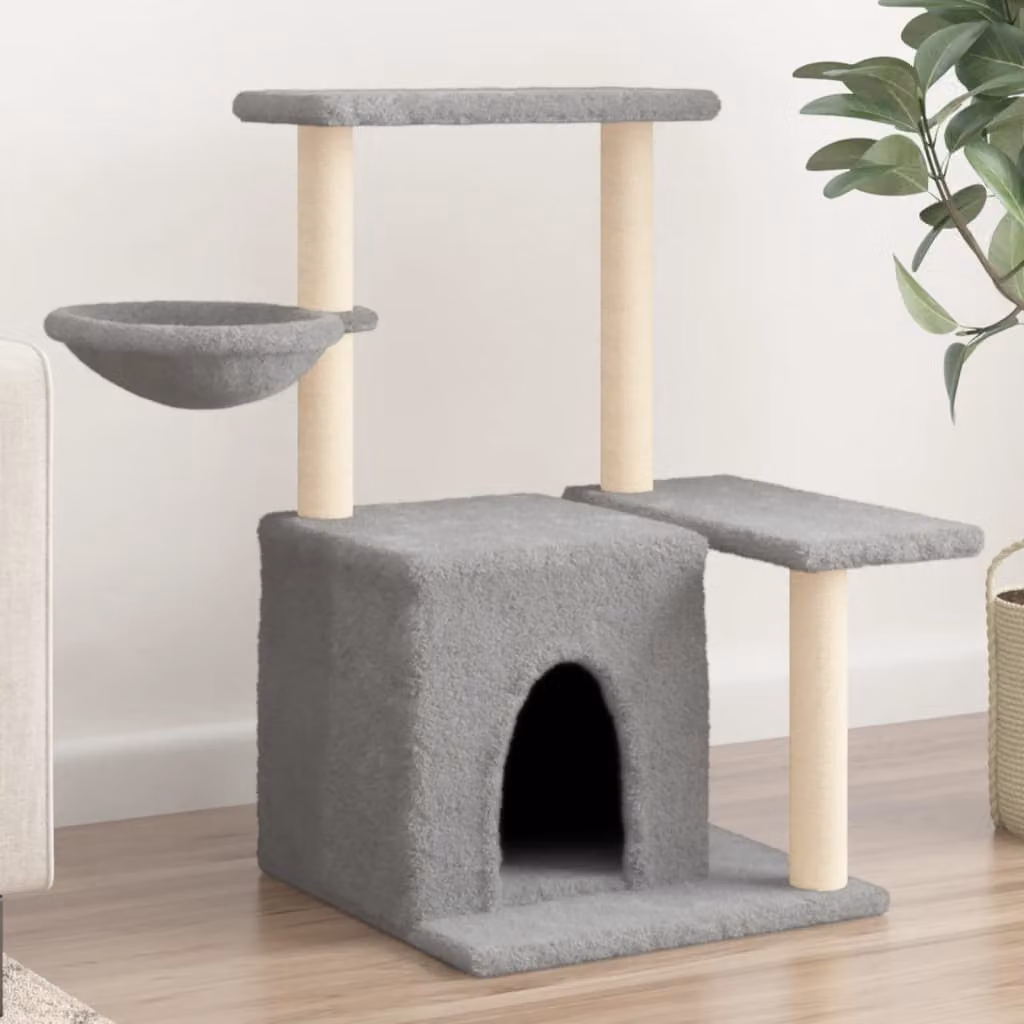 Albero per gatti vidaXL con tiragraffi in sisal e amaca, colore grigio, Altezza: 83 cm