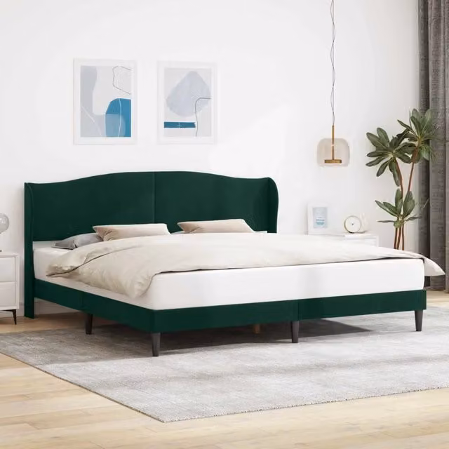 Struttura del letto con giroletto in velluto verde scuro DESIGN IN L: 200 cm, P: 200 cm, H: 140 cm – 1