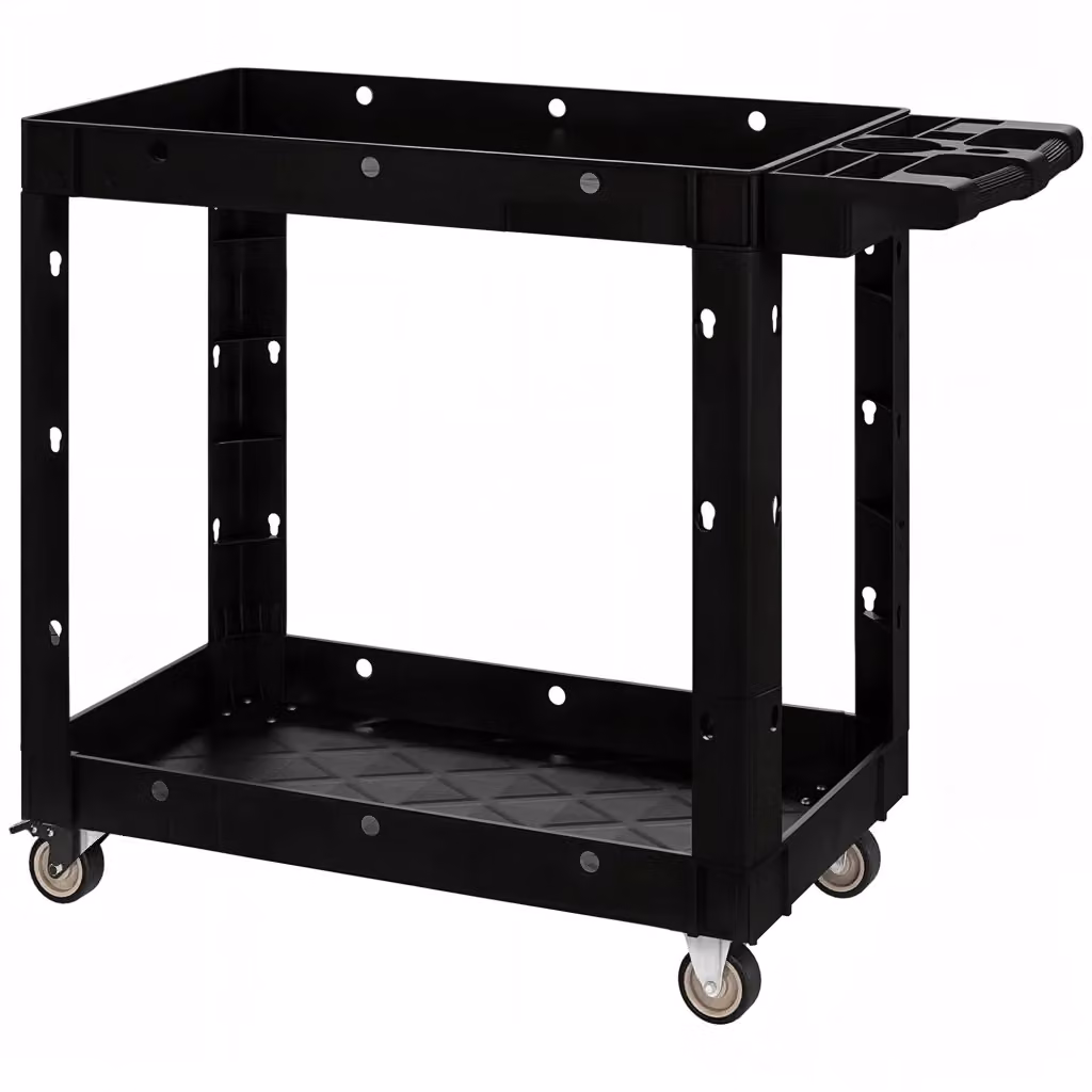 Carrello per attrezzi Minimal con 2 ripiani, maniglia e ruote in plastica, nero, L/P/H: 102,6 x 43,5 x 84,5 cm – 2