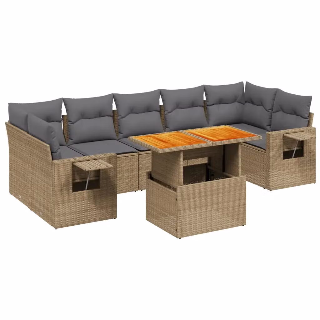 Set Divano da Giardino VIDAXL 8 pz in Polyrattan con Cuscini Beige e Grigio e Tavolino – 2