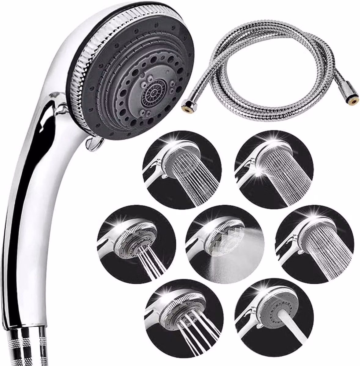 Doccia con 7 modalità e set di tubi per il bagno - soffione manuale ad alta pressione