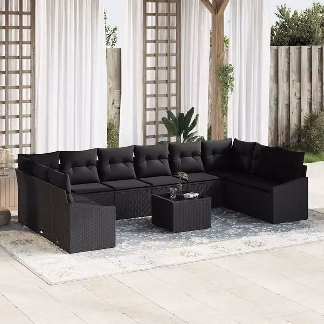 Set Divano da Giardino con archiviazione Nero polyrattan 3355582