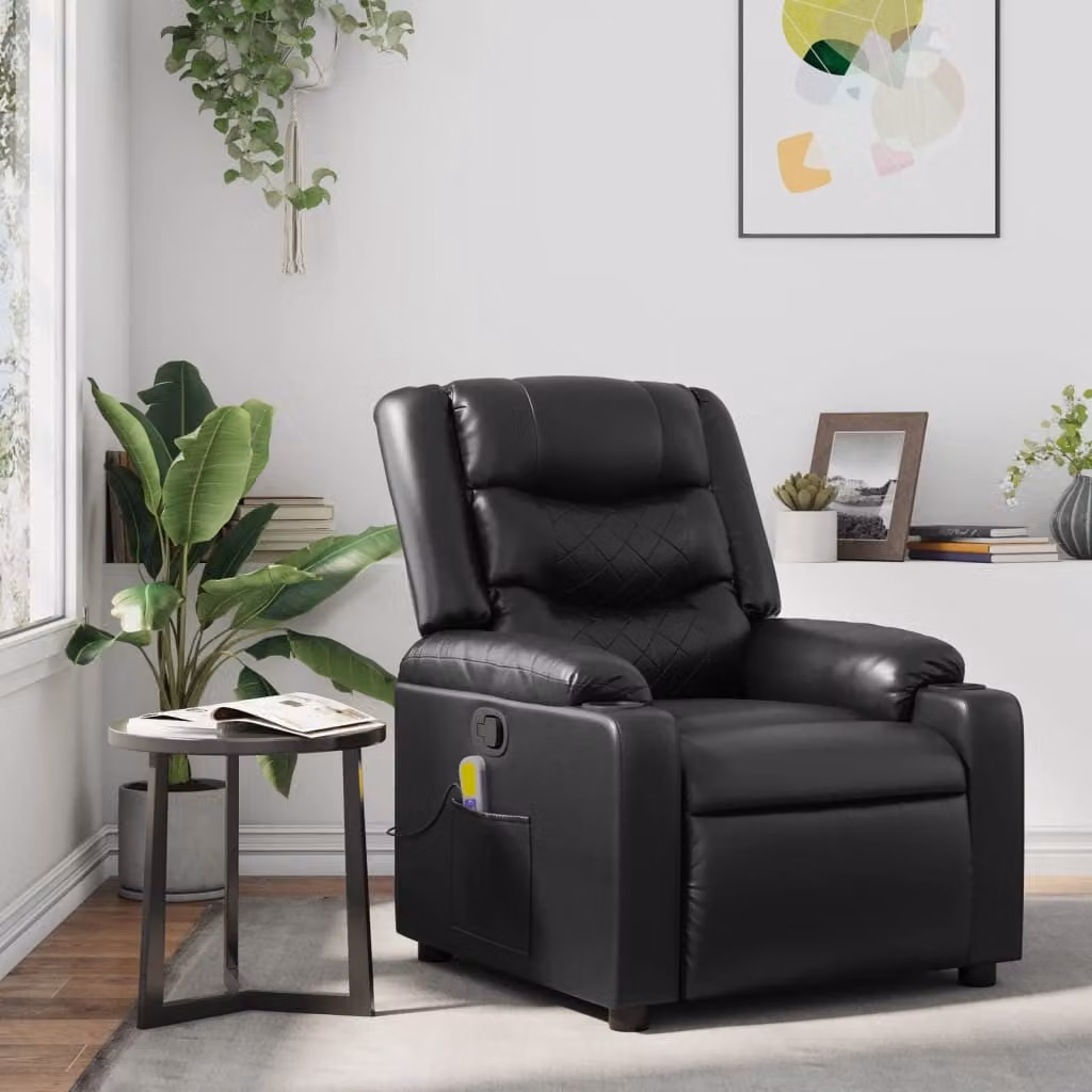 Poltrona Reclinabile Relax vidaXL in Similpelle Nera con Braccioli e Struttura in Metallo e Legno