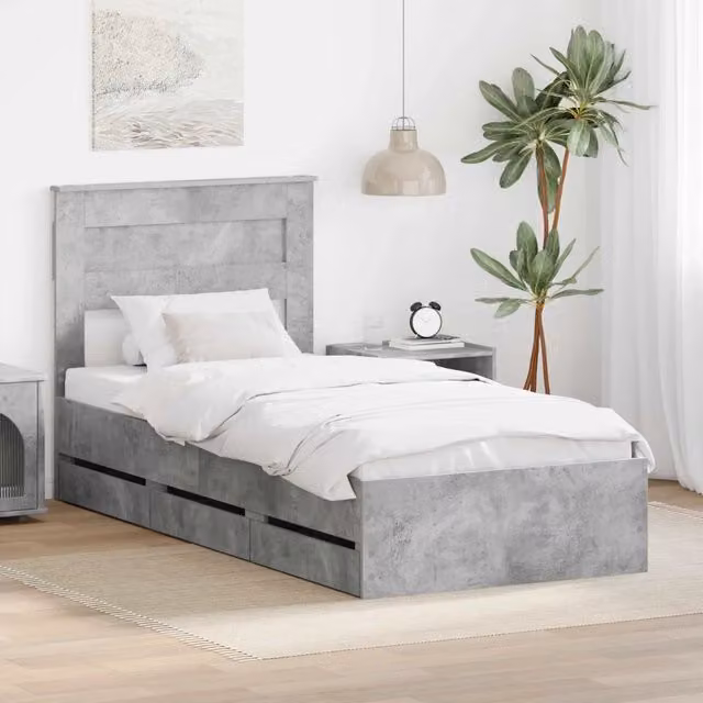 Struttura del letto con cassetto Grigio cemento 90 x 190 cm 3409875