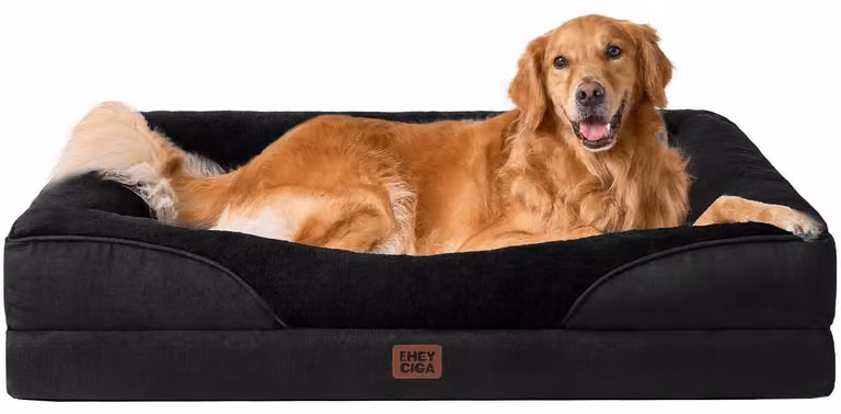 Cuccia ortopedica per cani con 4 bordi, dimensioni 106,5 x 76 cm, colore nero