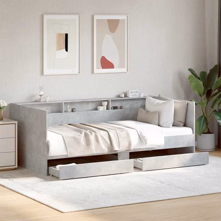 vidaXL Divano Letto Moderno con Cassetti in Tessuto Grigio, L/P/H: 193 x 90 x 73 cm