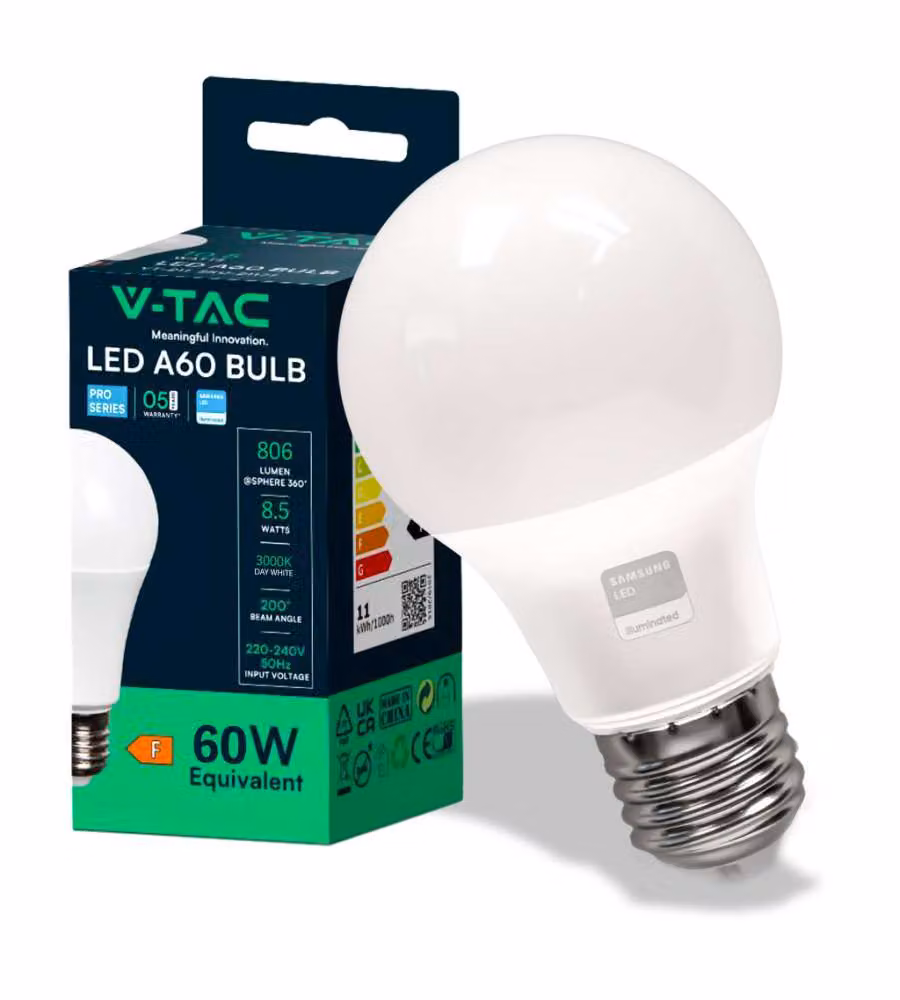 V-TAC Lampadina LED Chip Samsung E27 9W A60 3000K